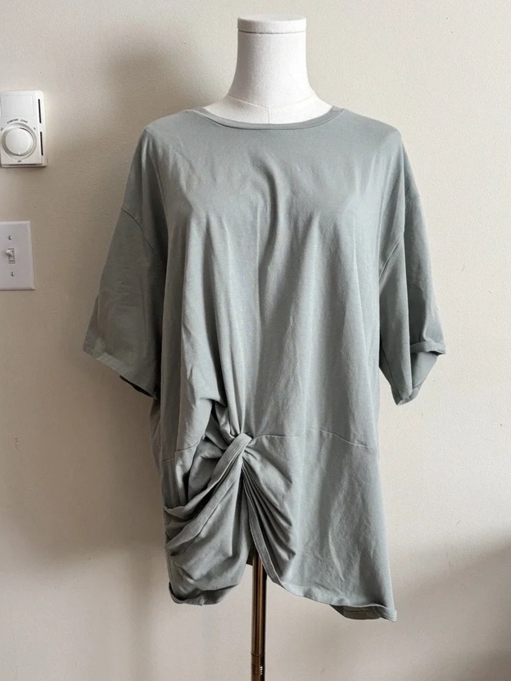 Relaxed Knot-Front Womens Top in Sage Green